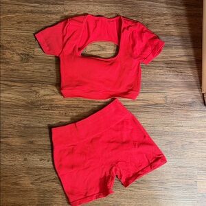 Red Ribbed Two-Piece Set